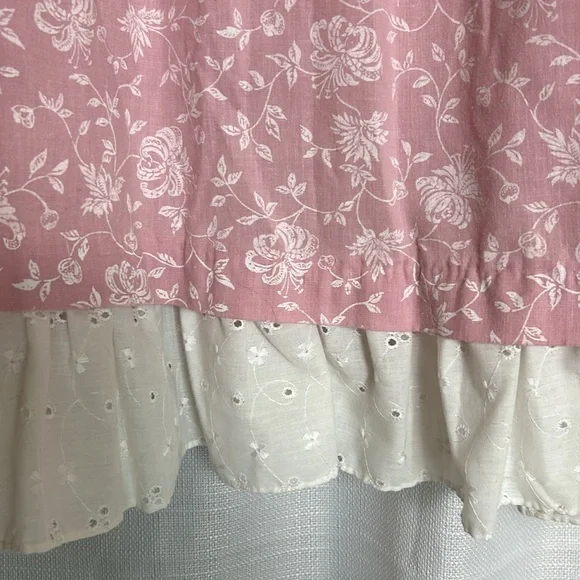 PRELUDE Vintage Pink and White Midi Skirt with Eyelet Hem USA Made Size 13/14 p4 - Picture 4 of 8